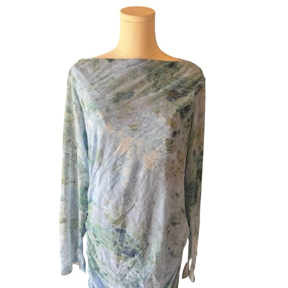 ASOS DESIGN - NWT Ruched Sleeve Maxi Dress in Blue Marble Sz 14 - Picture 6 of 13